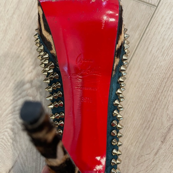 Christian Louboutin Veau Velours Calf Hair Leopard Lady Peep Spikes VIP 150 - Picture 5 of 5